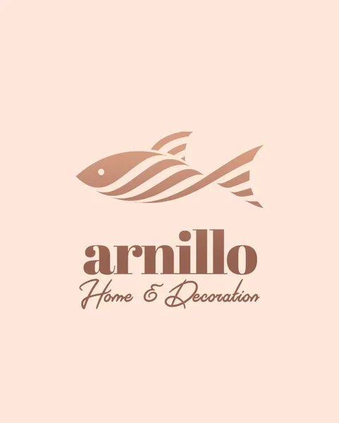 Arnillo Home & Decoration logosu: pembe zemin üstünde bakır tonlu balık figürü
